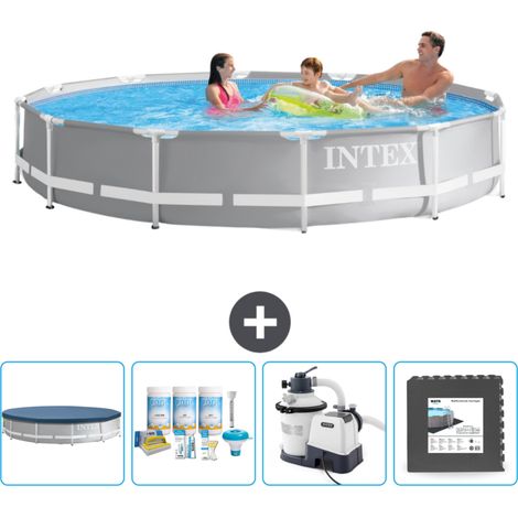 Piscine ronde prisme frame Intex - 366 x 76 cm - Grise - Incluse Accessoire CB61