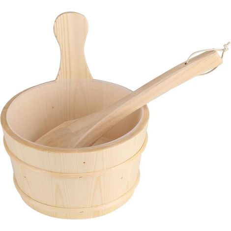 Seau de sauna avec louche, ensemble seau de salle de bain en bois naturel + louche pour sauna et spa, cadeau idéal pour votre famille ou vos amis. (1/4)