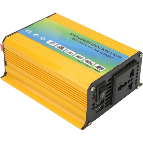 300-W-Wechselrichter mit modifizierter Sinuswelle für Fahrzeuge, 12-V-DC-auf-110-V-AC-Wandler mit zwei USB-Anschlüssen, Gelb (1/5)