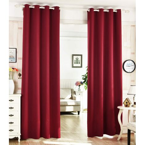 WOLTU Gardinen Vorhang Blickdicht mit Ösen, Leichter und weicher Verdunklungsvorhang Wärmeisolierend Ösenschal, Thermovorhang Kälteschutz für Wohnzimmer Schlafzimmer Kinderzimmer, 135x245 cm Bordeaux