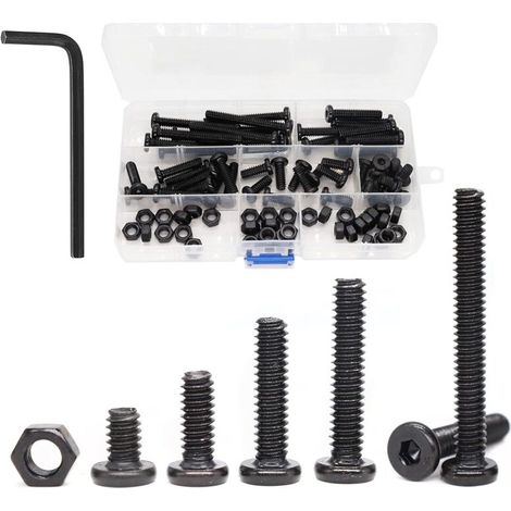 Lot de 80 vis à tête creuse hexagonale noire 1/4"-20 et écrous hexagonaux 1/4"-20, 3/8" 5/8" 1" 1-1/4" 2" (1/4)