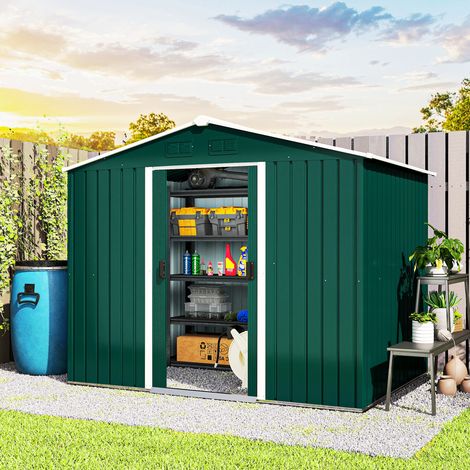 Caseta de Jardín de 3,6m² 236x174x190 cm Cobertizo Exterior para Herramientas con Puertas Correderas y 4 Ventanas Verde (1/5)