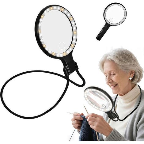 loupe avec lumière, loupe de Lecture pour Seniors avec lumière, Grande loupe, Verre grossissant, Aide à la Lecture Mains Libres avec lentille 12x 3 Modes d'éclairage (1/5)