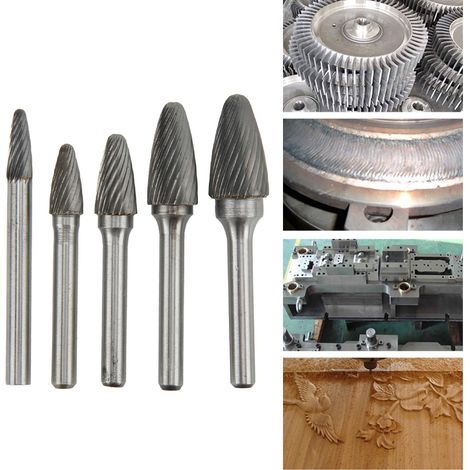 Jeu de limes rotatives en carbure à une seule rainure de type F, manche de 6 mm de diamètre, adapté au meulage de surface dans les applications aérospatiales, automobiles et marines. (1/5)