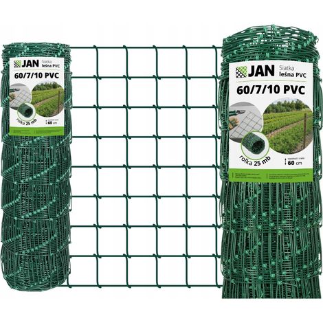 Clôture forestière – 60/7/10 L – Hauteur : 60 cm – Rouleau de 25 m – Verte – Galvanisée et revêtue de PVC – Grillage à nœuds pour gibier 10 x 10 cm – 80 g/m²