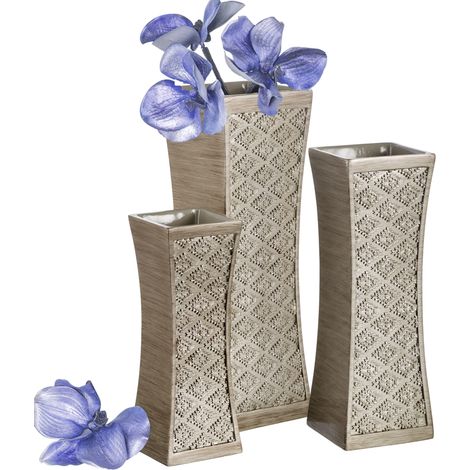 Lot de 3 vases à Fleurs – Centre de Table pour Table de Salle à Manger, vases décoratifs pour Salon, Chambre, Cuisine et Plus Encore emballés dans Un Coffret Cadeau (Argent brossé) (1/5)
