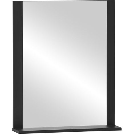 Miroir avec étagère, Noir mat, 59,6 x 12,3 x 71,1 cm (1/5)