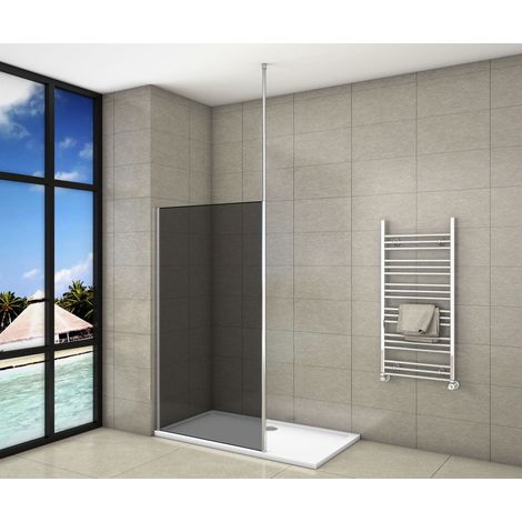 Paroi de douche 100x200cm en 8mm verre anticalcaire et fumé et livré une barre de fixé à plafond (1/5)
