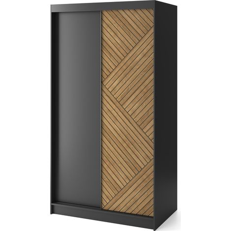 Armoire coulissante SOKAT – Chêne caramel & noir mat 120 cm-Largeur 120 cm (1/5)