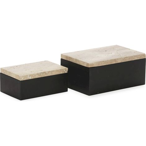 Coffret bois et marbre travertin noir chic pour décoration - noir et beige travertin naturel (1/4)