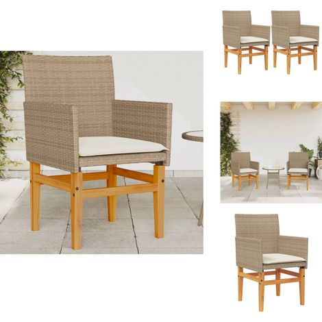 Chaises de jardin coussins lot de 2 beige résine tressée bois - Chaise De Jardin - Fauteuil De Jardin - Mobilier De Jardin - Résine Tressée - Rotin Synthétique (1/5)