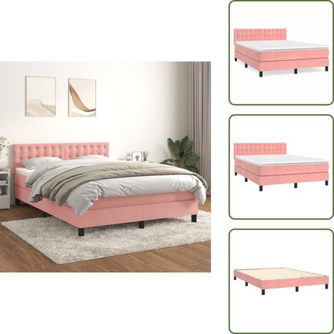 Colchón de espuma - vidaXL Cama box spring con colchón terciopelo rosa 140x200 cm - Cabecero ajustable