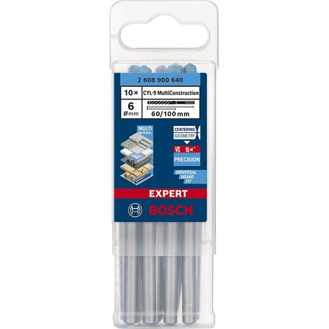 Broca para hormigón Expert CYL-9 10er Pk.D.6 mm Longitud de trabajo 60 mm Longitud total 100 mm cilíndrica BOSCH