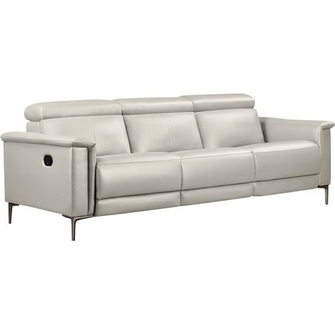 Lund-Canapé 3 places avec 2 fauteuils inclinables manuels en PU crème (1/5)