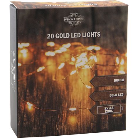 Kupfer Draht Beleuchtung mit 20 goldenen LED - 100 cm - Micro Batterie Lichterkette