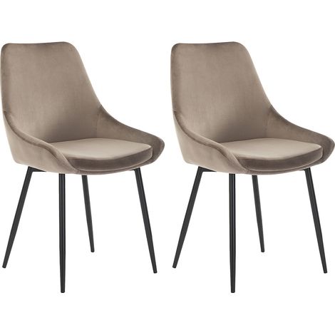 Vente-Unique – Lot de 2 chaises velours taupe – Structure métal noir – Garnissage mousse polyuréthane – Hauteur d'assise 47.5 cm (1/4)