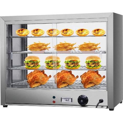 Vetrina Calda per Cibo Vetrinetta Termica Vetrina da Banco per Catering, Caldaia e Cibo, con 4 Ripiani in Acciaio Inox, 56,3 x 28,5 cm (1/5)