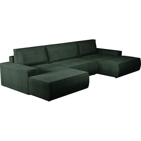 Divano letto angolare panoramico in Velluto a coste Verde AMELIA (1/5)