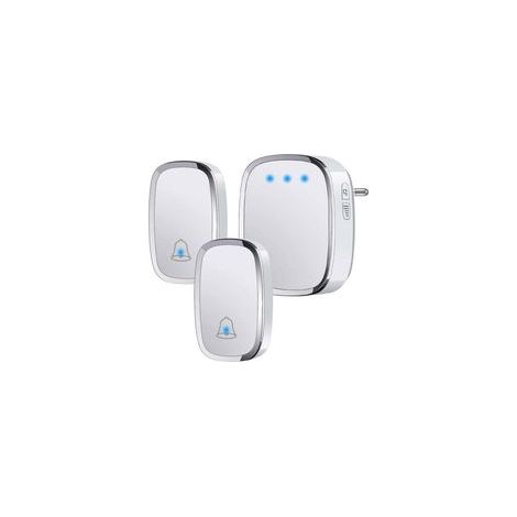 Sonnette sans Fil Extérieur Étanche IP44, Sonnette de Porte 300 Mètres, Kit de Carillon avec LED Flash, 2 Émetteurs et 1 Récepteur, 5 Niveaux de Volume, 36 Mélodies