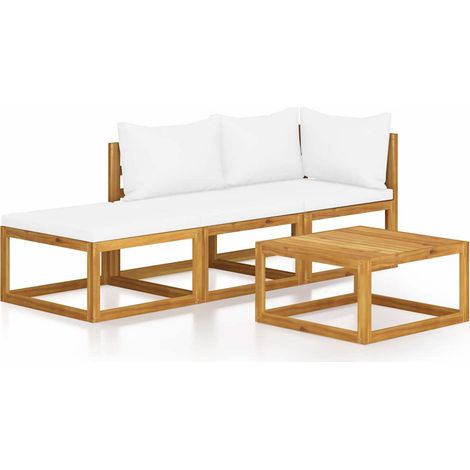 4-tlg. Garten-Lounge-Set mit Auflagen Creme Massivholz Akazie vidaXL
