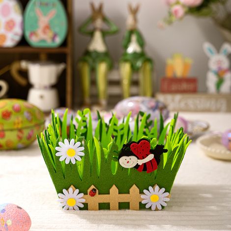 KOWOLL Panier décoré de lapins verts pour Pâques, idéal pour les fêtes de famille et les enfants. (1/5)