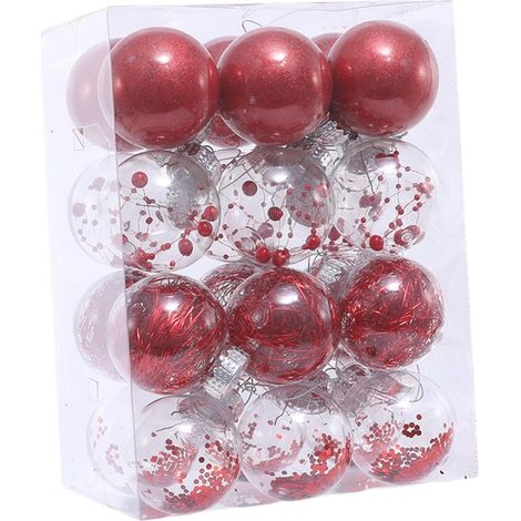 24 Weihnachtskugeln, 6 cm, Christbaumschmuck aus Kunststoff, glitzernde Weihnachtskugeln (rot)