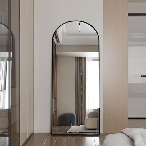Miroir pleine longueur 180x80cm, grand miroir de sol, miroir sur pied, chambre murale, dressing et miroir mural à cadre fin - Noir