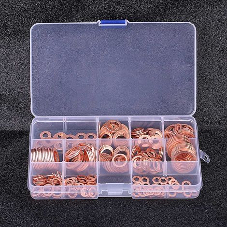 Kit 280 pièces rondelles cuivre massif écrasables joints plats étanchéité assorties 12 tailles avec boîte (1/5)
