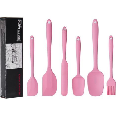 Juego de utensilios de cocina de silicona de 6 piezas, compuesto por un raspador, una brocha para aceite y un accesorio para parrilla. Juego completo de accesorios de cocina de silicona, que incluye u (1/5)