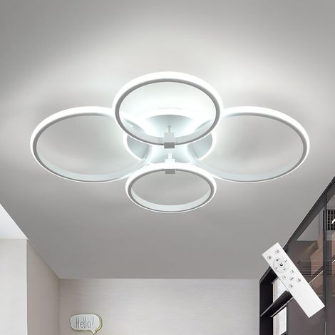 COMELY LED Ceiling Light with 4 Rings – Sanded White, 69×58 cm, 39W, Dimmable with Remote Control (1/5)