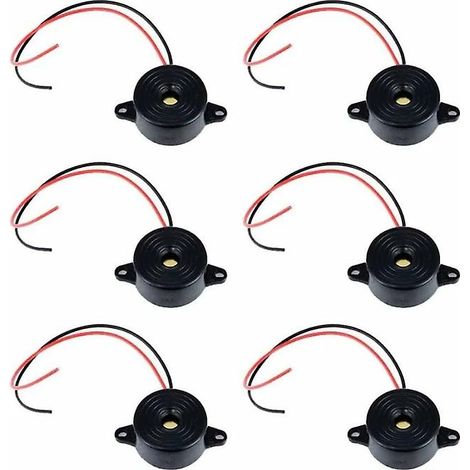 Zumbador electrónico DC 3-24V Sonido de alarma Sirena de zumbador electrónico Sistema de alarma 12v 6 piezas (Negro) (1/4)