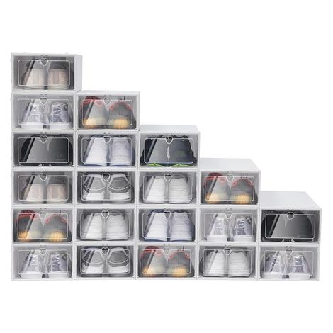 20pcs Clear Plastic Shoe Storage Box Stackable Foldable Boxes Trainers Organiser (1/5)