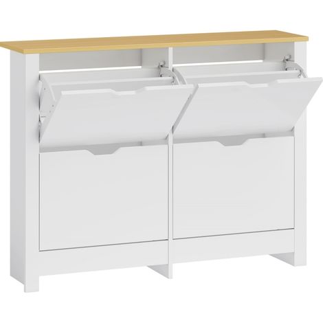 CHICFURN Zapatero estrecho 105 x 26 x 80 cm en madera blanco y natural, 4 abattants (1/5)