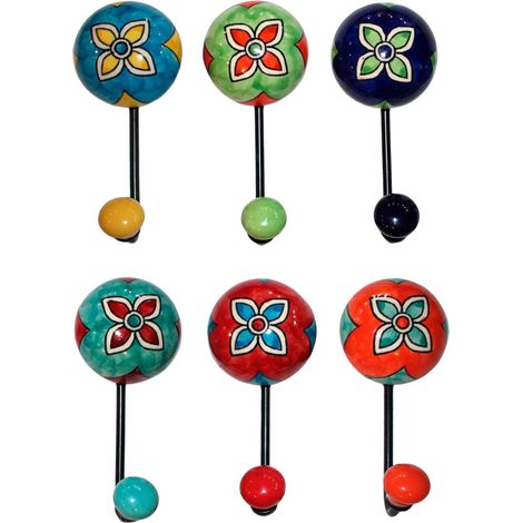 Appendiabiti da parete con 6 ganci decorativi, design vintage, ideale per ingresso, camera da letto, cucina, in ceramica resistente