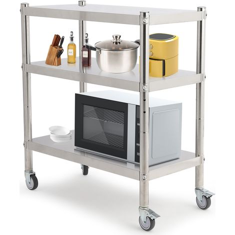 Étagère de rangement sur roulettes en acier inoxydable - 3 niveaux réglables - frais lourde - 32 x 16 x 36 pouces - Cuisine, garde-manger, bureau, garage - Specs : 3216 inches, three layers, with pull (1/5)