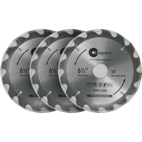 Dapetz ® TCT Circular Wood Fine Cut Saw Blade 165mm x 30mm Bore 16, 24 & 30 Teeth Mitre Hardened Tempered Fits A Multitude of Circular Saws 3Pcs (1/5)