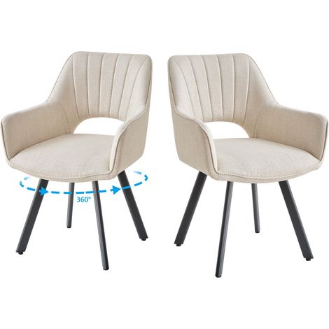 Wokaka Lot de 2 chaises Pivotante à 360°, Chaise Salle à Manger moderne en Lin, Rembourrée au dossier ajouré, Beige