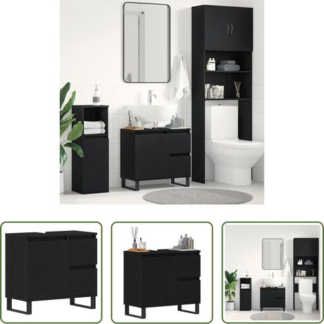 vidaXL Rangement salle de bain - Meuble de Lavabo de Salle de Bain Chêne noir 65 x 33 x 60 cm (1/5)