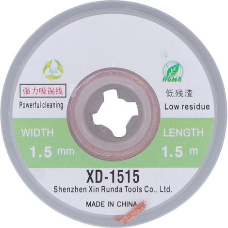 5 Fils à Souder Cuivre Faible Résidu 1,5mm x 1,5m, Mèche à Dessouder Sans Nettoyage (1/5)