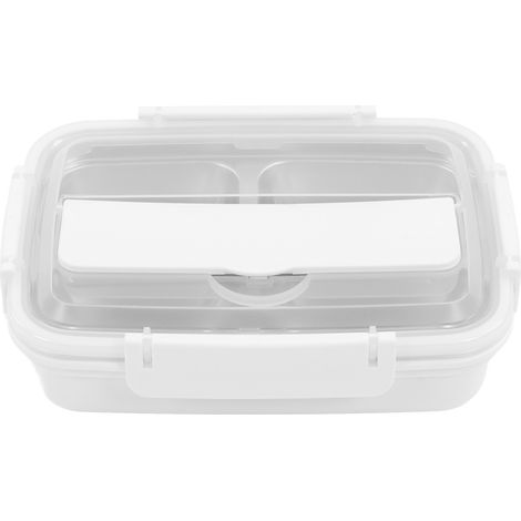 Weiße Lunchbox aus Edelstahl 304 mit 4 Fächern, ideal für Schule und Büro. (1/5)