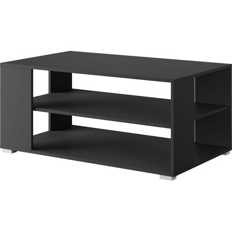 Moderner, schlichter rechteckiger Couchtisch mit Ablagen, 100 cm, mattschwarz (1/5)