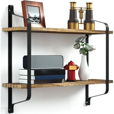 Mensola Parete 2 Mensole Ripiani Design Moderno Scaffale Libreria Legno Metallo (1/5)