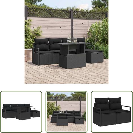 Terrassensofa - Garten-Sofa-Set mit Kissen 6 pcs Schwarz Poly Rattan (1/5)