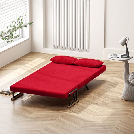 Canapé-lit rouge en velours avec dossier réglable, coussins inclus, dimensions 102x73x81 cm. (1/5)