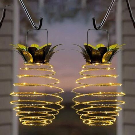 Lot de 2 lanternes solaires suspendues d'extérieur – Lampe solaire ananas étanche à 60 LED pour jardin, cour, porche, pelouse, arrière-cour (1/5)