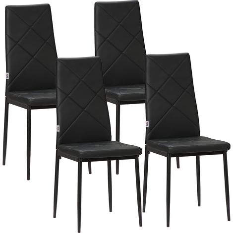 Set di 4 Sedie da Pranzo con Schienale Alto in Finta Pelle e Acciaio, 41x50x97cm, Nero