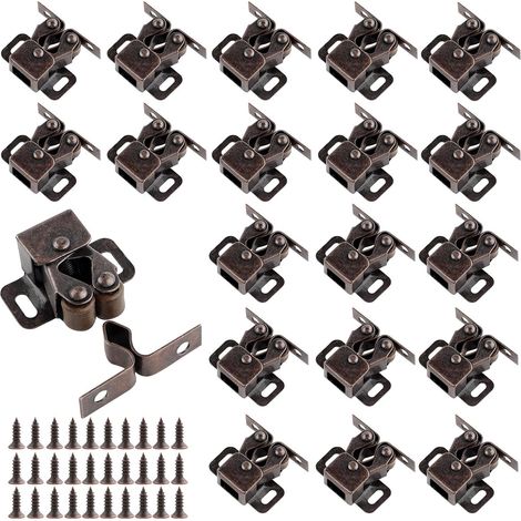 Lot de 20 loquets de porte à double rouleau Loquet de porte d armoire plaqué zinc Avec vis pour armoire de cuisine meubles Marron Cuivre antique (1/4)