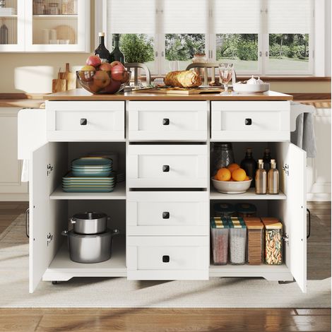 Desserte de cuisine pliante 147x44x93 cm blanc en MDF et métal extensible avec rangement (1/5)