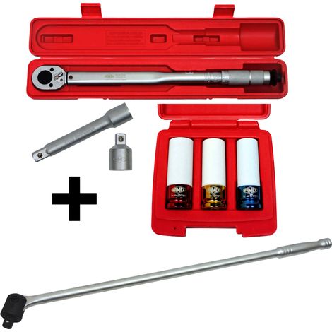 FAMEX 10905 Clé dynamométrique 1/2", 30-210 Nm, Tolérance de ±3 %, Kit pour changer les roue, 3 embouts 17 / 19 / 21 (1/3)
