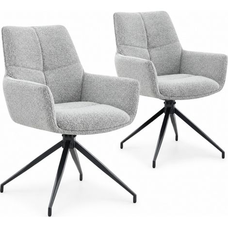 Set di 2 sedie da pranzo girevoli a 360° in tessuto grigio chiaro con gambe in metallo nero (1/5)